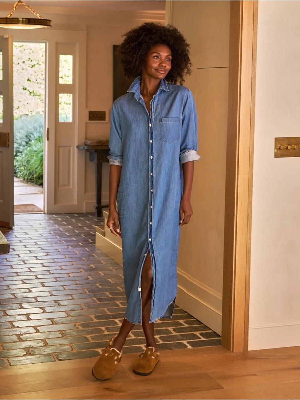 Frank & Eileen Rory Denim Maxi Dress Long Sleeve Minimalist Casual Western USA